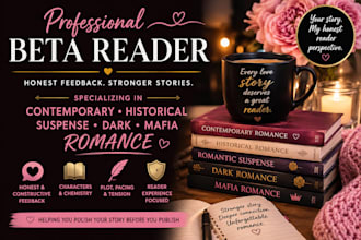 beta read your contemporary, historical, suspense, dark and mafia romance
