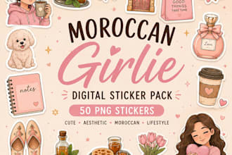 design cute custom digital stickers in png