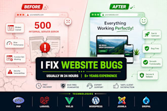 fix bugs in laravel, vue, php, wordpress, joomla or drupal