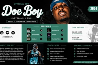design professional music epk, music press kit, artist press media kit one sheet