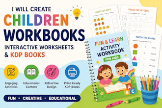 create childrens workbooks, educational worksheets and interactive KDP books