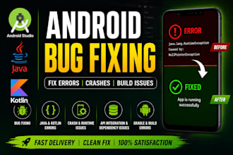 fix android studio bugs, java kotlin errors, API, runtime and gradle issues