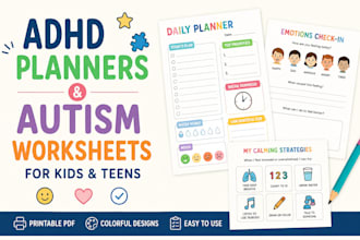 create adhd planners and autism worksheets for kids and teens