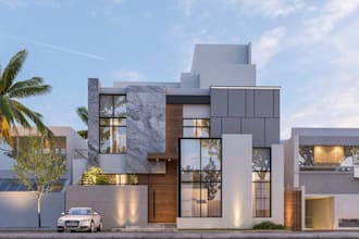 render modern luxury house,3d exterior design, front elevation, villa facade,cgi
