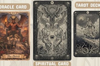 design custom tarot cards, tarot illustration, oracle cards, spiritual cards