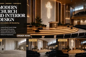 design church sanctuary, altar and auditorium in 3d