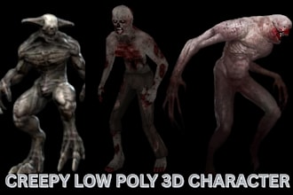create creepy low poly 3d character in ps1 ps2 psx for game and animation