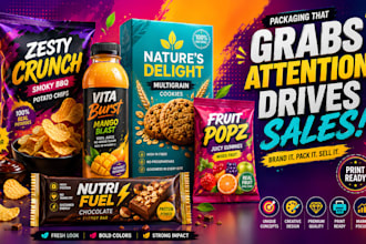 create food packaging, food pouch packaging, snack packaging, food label design