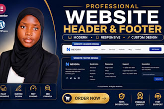 design a professional responsive website header and footer