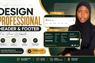 design a professional responsive website header and footer
