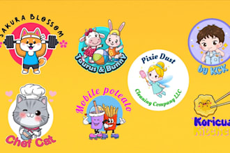 do kawaii chibi, cartoon or cute logo design for business