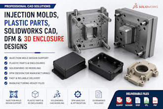 do injection molds, plastic parts, solidworks cad, dfm and 3d enclosure designs