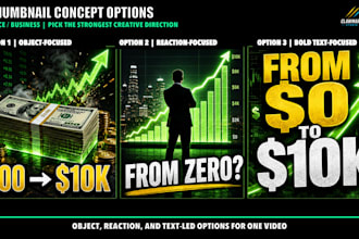 design finance trading youtube thumbnails 3 concepts 24hr high CTR