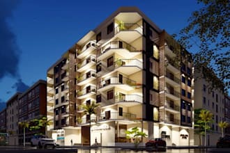 visualize mixed use building, real estate development, urban masterplan render
