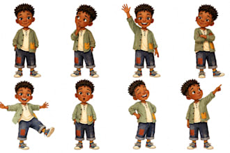 do character turnaround sheet, pose sheet and expression sheet