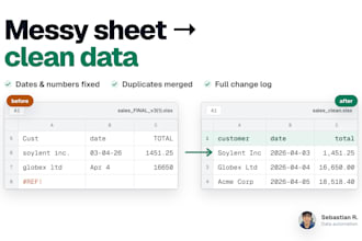 clean and merge your messy excel and CSV data