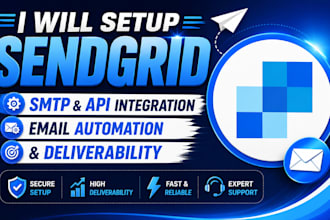 setup sendgrid SMTP, API integration, email automation and deliverability