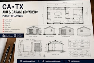design california and texas adu garage conversion permit plans