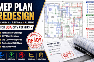 do mep plan redesign, mechanical electrical plans for USA city permit