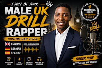 be your male UK drill rapper, custom rap verse in english german, spanish
