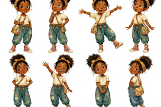 draw character model sheet with turnaround poses and expressions