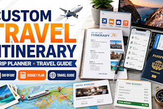 design travel itinerary, trip planner invites, travel budget planner, tour guide
