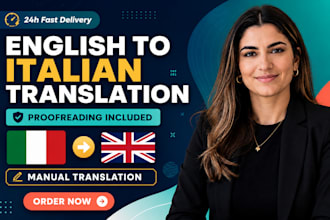 manually translate english book any text to italian with proofreading