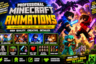 create minecraft 3d animation, fight animation, intro, and mine imator videos