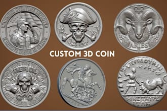 custom 3d coin design, challenge coin, commemorative medal and bas relief models
