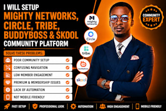 build and set up mighty networks, circle, skool,  tribe, buddyboss community