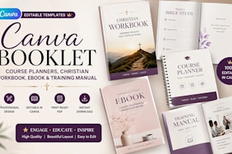 canva booklet, course planners, christain workbook, ebook and training manuals