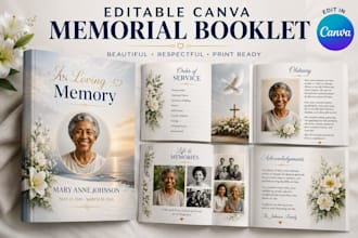 design editable canva funeral program memorial service booklet