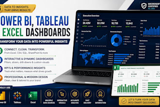 do interactive power bi, tableau excel dashboard and reports excel visualization