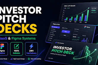 design an investor pitch deck for saas, ai startups, brand media kit, figma deck