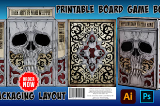 create printable board game box, card game box design 3d mockup packaging layout