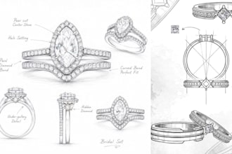 do jewelry sketch design, jewelery cad 3d jewelry model, hand drawn ring pendant