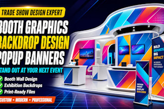 design trade show booth graphics, backdrop, booth wall, popup banner