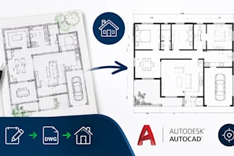 convert sketch to residential floor plans, autocad house drawings