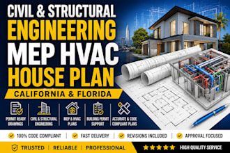 do civil and structural engineering mep hvac house plan in california, florida