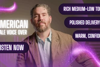 record a professional american male voice over for your project