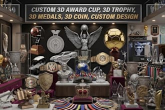 design 3d modeling rendering for 3d trophy and award cup medal 3d coin for print