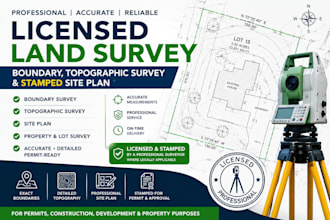 do licensed land survey, boundary, topographic survey and stamped site plan