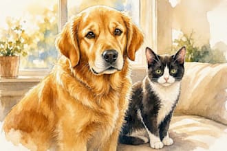 do watercolor pet portrait, dog portrait cat portrait