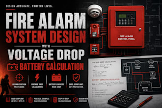 design for fire alarm system with voltage drop battery calculation