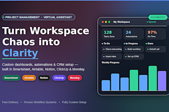 up your smartsheet airtable notion monday and clickup workspace as va