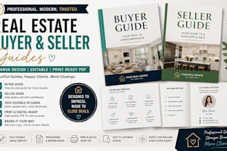 create realtor buyer guide, seller guide, canva real estate booklet, canva pdf