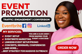 setup and promote your event on eventbrite, linkedin event, zoom event marketing