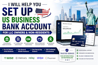 help with USA bank setup, llc formation, ein and business banking, mercury, wise