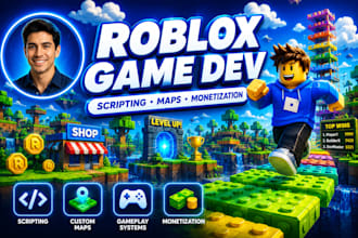 develop roblox full game roblox luau scripting maps mobile game development, gui