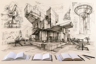 draw an architectural sketches of building illustrations